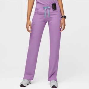 FIGS Lilac Dawn Kade Cargo Scrub Pants with Teal Drawstring